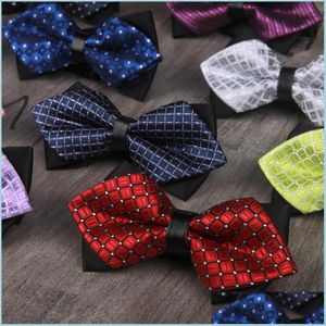 Kowerki eleganckie regulowane muszki krawat w kratę kombinezon biznesowy Koszulka Bowtie dla mężczyzn