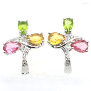 Studörhängen 19x16mm Multi Color 4G Pink Morganite Golden Citrine Green Peridot White CZ Daily Wear Gift 925 Silver