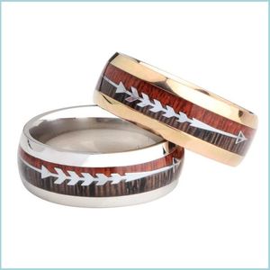 Anéis de banda de aço inoxidável grão de madeira anel de seta banda anéis de ouro para mulheres homens moda jóias drop delivery dharm