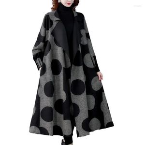 Women's Trench Coats 2022 Spring Polka Dot Mid-Length Lapel Coat Women European American Casual Temperament Lotus Leaf Cuffs Windbreaker