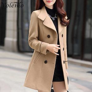 Miscele di lana da donna Volemo Plus Size Autunno Inverno Giacca da donna doppio petto tinta unita cappotto coreano sottile femminile abbigliamento di lana 221123