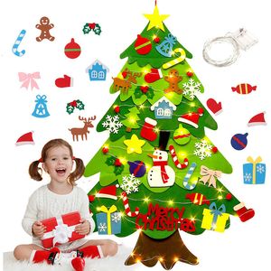 Decorações de Natal Diy Felt Tree com luzes de cordas LED para crianças Presentes de Natal Decoração de Ano Festa de Festa 221123