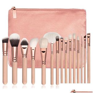 Makeup Brushes In Stock High Quality Makeup Brush 15Pcs/Set With Pu Bag Professional For Powder Foundation Blush Eyeshadow Drop Deli Dhi0J
