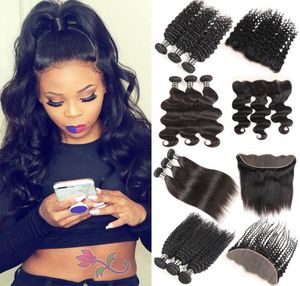 28 30 32 34 Inches Human Remy Hair Bundles with Lace Closure Frontal Body Deep Water Loose Wave Afro Kinky Jerry Curly Brazilian V9087868