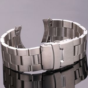 Watch Bands Stainless Steel Curved End Strap Bracelet 20mm 22mm Silver Black Brushed bands Women Men Metal Clocks Accessories 221122