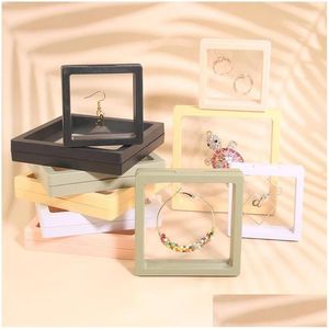 Jewelry Boxes Pe Film Jewelry Storage Box 3D Transparent Floating Ring Case Earring Necklace Bracelet Display Holder Dustproof Exhib Dh94R