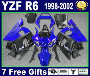 Niestandardowy zestaw owiewki dla YZFR6 9802 Yamaha YZF600 YZF R6 1998 1999 2000 2001 2002 Black Blue Motorcycle Fairings