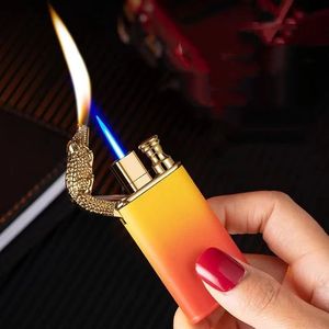 Romanzo Torcia Accendini Colorati Jet Blue Flame Metallo Coccodrillo Accendino Antivento Doppio Drago di Fuoco Accendino Lady Man Regalo per Fumatori