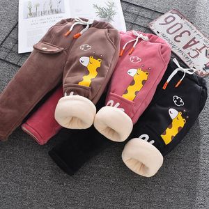 Hosen Winter Kinder Fleece Hose 0-7Y Kinder Kleidung Herbst Baby Mädchen Plus Samt Leggings Jungen Stickerei Cartoon Dicke Warme 221123