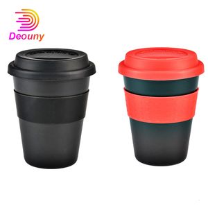 Mugs DEOUNY 400ml Travel Mug With Silicone Lid Reusable Heat Insulated Tea Coffee Cup PP Plastic Antifall Nonslip Sleeve 221122