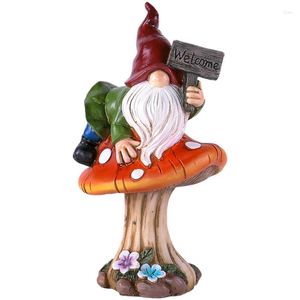 Dekorativa blommor Faceless ELF Gnomes Rain Hand Welcome Sign Garden Decoration Outdoor Sitting On Mushroom Lawn Staty Decor