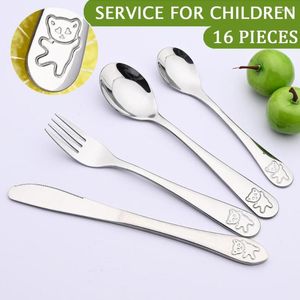 Set di stoviglie 16 pezzi / set Modello di cartone animato Forchetta Coltello Cucchiaio Utensili Set di posate in acciaio inossidabile Bambini che imparano l'abitudine di mangiare Bambini