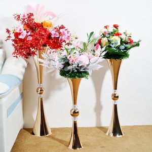 Tabela de decoração de casamento europeia Mesa centralCieces Metal Trumpet Flower Vase Road Lead Apparatus Floral para festa em casa