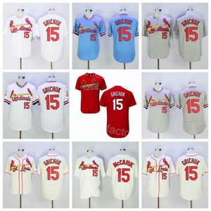 1967 1985 Vintage Baseball Throwback 15 Randal Grichuk Jersey Masculino Retro Flexbase Cool Base Pulôver Equipe Preto Vermelho Branco Bege Cinza Azul Marinho Costurado para Fãs Esportivos