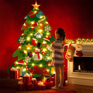 Weihnachtsdekorationen DIY Filz Weihnachtsbaum Wandbehang mit LED-Lichterketten für Kinder Weihnachtsgeschenke Frohe Weihnachten Dekor Home Party Supplies 2023 221123