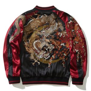 Herren Leder Faux Frühling chinesischen Stil Stickerei Drachen Herrenjacke doppelseitige Abnutzung Persönlichkeit Yokosuka Trend lässig Herbst 221122