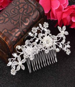Whole1PC Floral Wedding Tiara Sparkling Silver Plated Crystal Simulated Pearl Bridal Hair Combs Hairpin Jewelry Hair Accessor7550138
