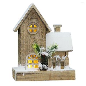 Decorações de Natal Casa de madeira Lighting Village Bateria operada por inverno Decoração de paisagem para enfeites de desktop para presentes