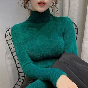 Camisolas femininas Mulheres Sweater de gola alta outono Inverno Slim Fit Pullover de mangas compridas Wear Wear Moda coreana Tops básicos ZY6326 221123