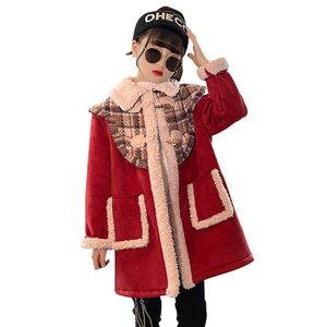 Kappa vindbrytare för flickor jackor jul röd varm päls duffle mode koreanska kläder vinter barn förtjockas överrockar 221122