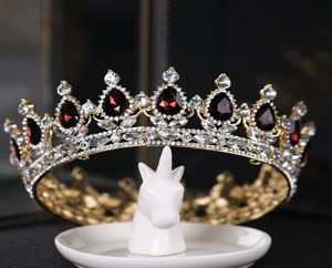 NIEUWE PACEANT FUL CIRCLE TIARA Dark Red Crystal Rhinestones King Queen Crown Wedding Bruidskronen Kostuum Party Art Deco Barok H2389349