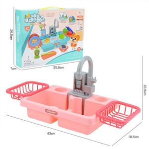 Cozinhas Jogue Simulação de Alimentos Toys de Pia de Cozinha Automática Máquina de lavar louça com água corrente Finque o conjunto de papéis para meninos meninas 221123