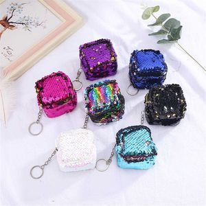 Wallets Cube Children's Coin Bag Change Color Sequins Mini Wallet Women Fashion Bling Mini Purse Sequin Bag Key Chain Pouch Small Gift L221101