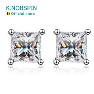 Stud Knobspin D Color Princess Cut Earring S925 Sterling Sliver pläterad med 18K Vittguldörhängen för kvinnor Fina smycken 221119