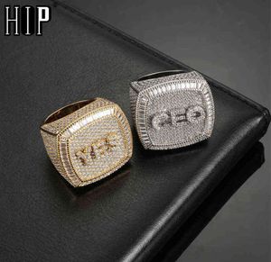 Hip Hop Custom Name 13 Letters Iced Out Ring Bling Full CZ Charm Tready Copper Cubic Zircon For Men Women Jewelry4097540