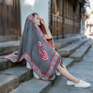 Шарфы северо -западный китайский национальный стиль кашемировый пашмина шарф -шарф женский пончо толстые кисточки для кисточки