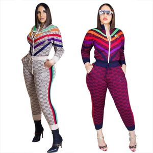 Designer marca mulheres tracksuits imprimir 2 peça conjunto jaqueta calças de manga longa senhora outfits gola sweatsuits casual roupas esportivas zíper jogger terno 9029-8