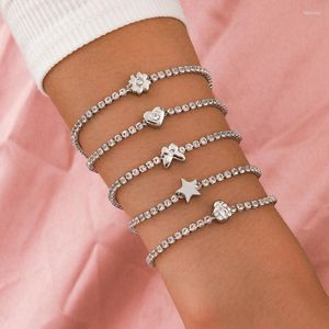 Link Bracelets 5 Pcs/Set Fashion Crystal Tennis For Women Sweet Butterfly Heart Flower Stars Charm Bracelet Set Party Jewelry Gifts