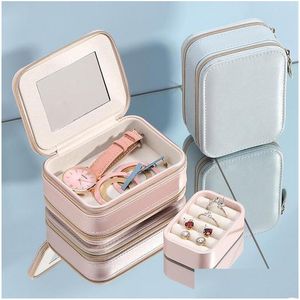 Jewelry Boxes Small Jewelry Box Double Zipper Travel Organizer Cute Pu Leather Display Boxes For Rings Earrings Bracelets Necklace D Dhwx0