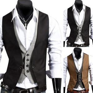 Erkekler Blazers Erkekler Resmi Yelek Yelek İş İşletme Düz Renk Tek Düğmesi Gilet Sahte Twopieces V Boyun Sıradan İnce Chalecos Para Hombre 221123