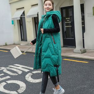Women's Vests Winter Long Cotton Waistcoat Female Hooded Pockets Zipper Ladies Casual Sleeveless Jacket Warm Quilted Vest Womens Clothing 221123