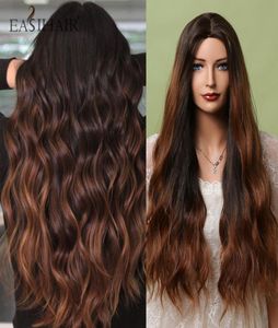 Synthetic Wigs EASIHAIR Long Chocolate Brown Hair Wig Dark Caramel Highlights Wavy Natural Heat Resistant Cosplay6947238