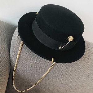 Wide Brim Hats Bucket Fibonacci Fedora Retro Wool Felt Women European Punk Chain Novelty Flat Top Men Cap Street Fashion Wild Trend 221122