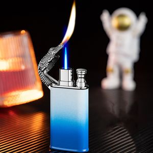 Novel Torch Accendini colorati Jet Blue Flame Metal Crocodile Lighter Antivento Double Fire Dragon Lighter Man Lady Smoking Gift