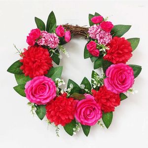 Decorative Flowers Factory Supplier Rose Flower Home Garden Decoration Products Hanging Ring Artificial Wreath Door Ornament Wall We