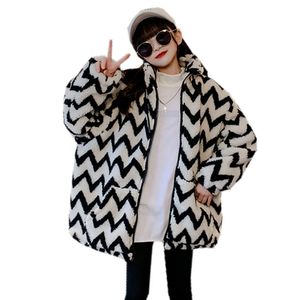 Mantel Winterjacke für Kinder Mädchen England-Stil Dicke lose Oberbekleidung Kinder warme Wollmischungen Hochwertige Windjacke 5 14Y 221122