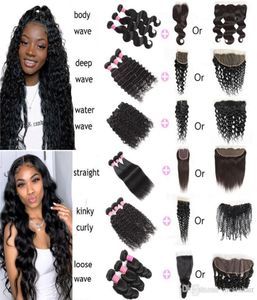 Meetu Body Straight Water Loose Deep Extensions Natural Color Kinky Curly Human Hair Bundles with Lace Frontal Closure x4 FO7438609