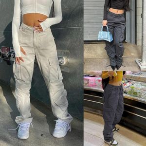 Jeans femininos para feminino High Waist Cargo Pants Mulheres 2022 Moda Casual Hip Hop Street Retro Multi-Pocket S-XL