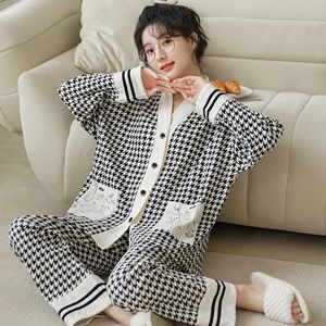 Damen Nachtwäsche Frühling Herbst Polyester Cartoon Print Pyjama Sets Frauen Pyjamas Polka Dots Pijama Mujer Homewear Kleidung Nachtwäsche 221122