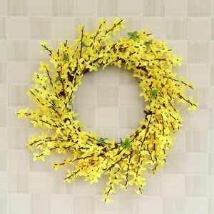 Decorative Flowers 17inch 45cm Forsythia Flower Wreath Home Decor Yellow Spring Summer Easter Party Holiday Wedding Round
