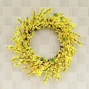 装飾的な花17inch 45cm Forsythiaフラワーリースホーム装飾イエロー春夏イースターパーティーホリデーウェディングラウンド