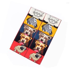 Men's Socks 8 Pairs Animal Dog Men Sock Fashion Design Plaid Colorful Happy Funny Business Party Dress Cotton Casual Woman