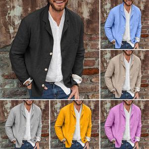 Abiti da uomo Blazer Casual Abito solido Blazer Cappotti di lino in cotone Primavera Estate Moda con bottoni Giacca con colletto risvoltato Vintage Uomo Streetwear 221123