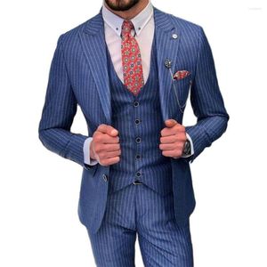 Abiti da uomo 2022 blu 3 pezzi Ultima stile uomo design uomo business pantaloni blazer striscia maschi slim cot di pantaloni abbigliamento da festa