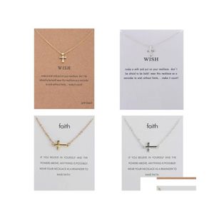 Pendant Necklaces Wish Cross Necklace With Card Faith Sideways Necklaces God Lords Prayer Religious Jewelry Gift Drop Delivery Pendan Dhn5N