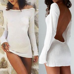 Sıradan Elbiseler 2022 Kadın Seksi Katı Sırtsız Mini Elbise Şık Şeffaf Beyaz
